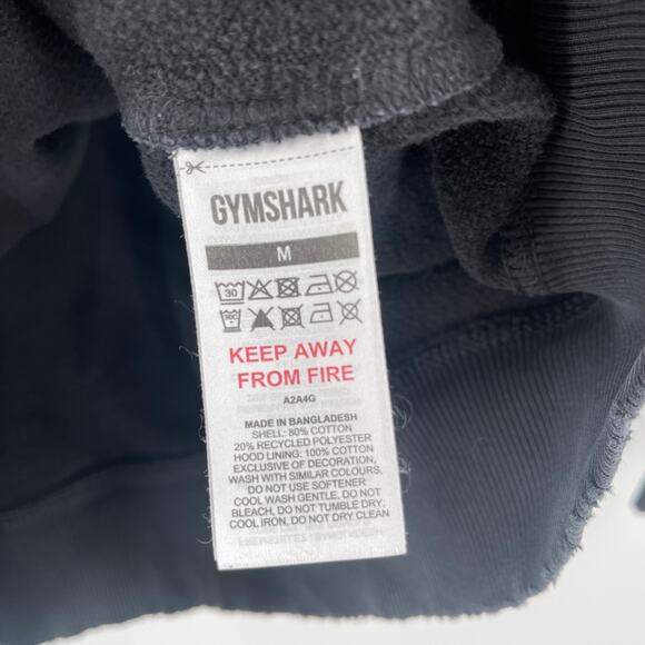 GYMSHARK Crest Hoodie Sweatshirt Size Medium Black/Gray Men's Distressed Cotton - Picture 12 of 13